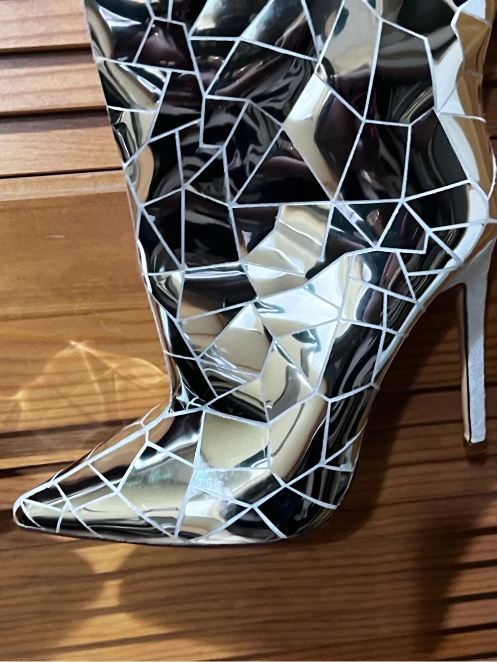 Mirror-Effect Silver Over-the-Knee Stiletto Boot